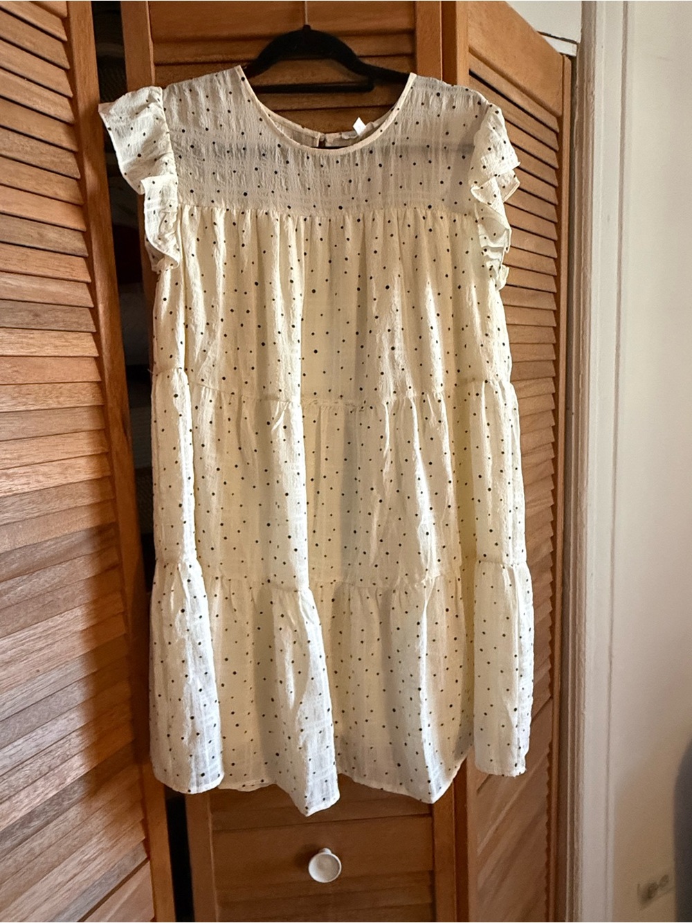 Girls' Cream Polka Dot Ruffle Sleeve Dress